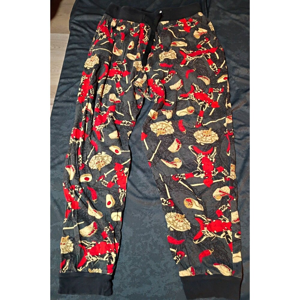 Men's M Marvel Deadpool Pajama Pants Black/Red Cotton Graphic Logo Drawstring